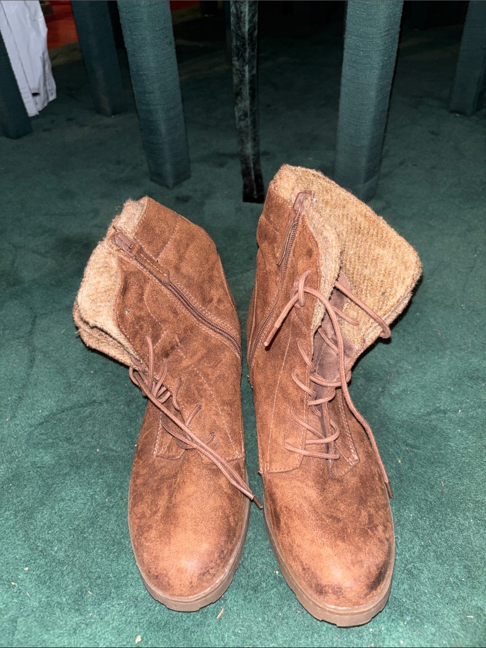 Mossimo Supply Co. Brown Suede Lace-Up Ankle Boots with Knit Cuff